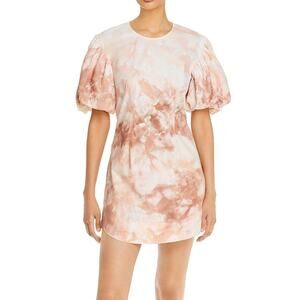 NEW NWT A.L.C. Pink tie Dye Puff Sleeve Mini Dress Cotton Size 6